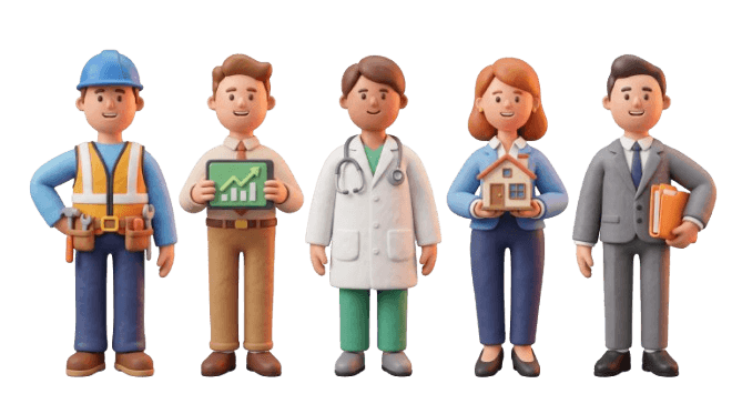 Clay cartoon characters representing B2B professions